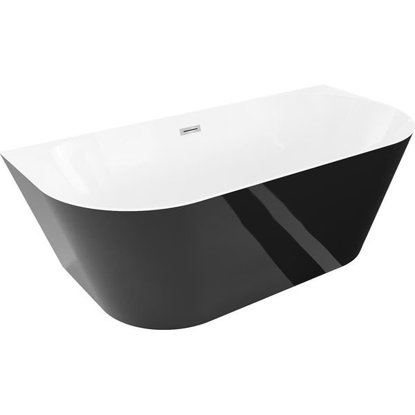 Mexen Oval Slim Vasca Da Bagno Freestanding A Parete 170 X 80 Cm, Bianca/Nera, Troppo Pieno Cromato - 52661708075-01-image