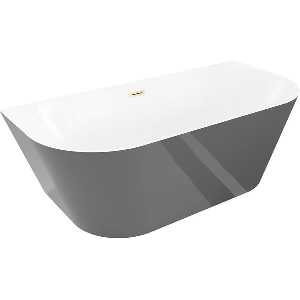 Mexen Oval Slim Vasca Da Bagno Freestanding A Parete 170 X 80 Cm, Bianca/Grigia, Troppopieno Oro Spazzolato - 52661708062-55-image