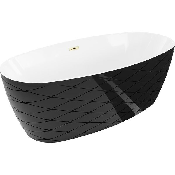 Mexen Olea Vasca Da Bagno Indipendente Modello 170 X 80 Cm, Bianco/Nero, Troppopieno Oro Spazzolato - 52821708075-55-image