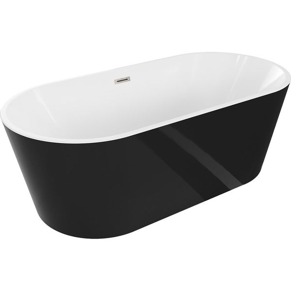Mexen Luna Vasca Da Bagno Autoportante 140 X 75 Cm, Bianca/Nera, Troppopieno Nichel Spazzolato - 52031407575-97-image