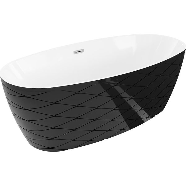 Mexen Olea Vasca Da Bagno Autoportante Motivo 170 X 80 Cm, Bianco/Nero, Troppopieno Cromato - 52821708075-01-image