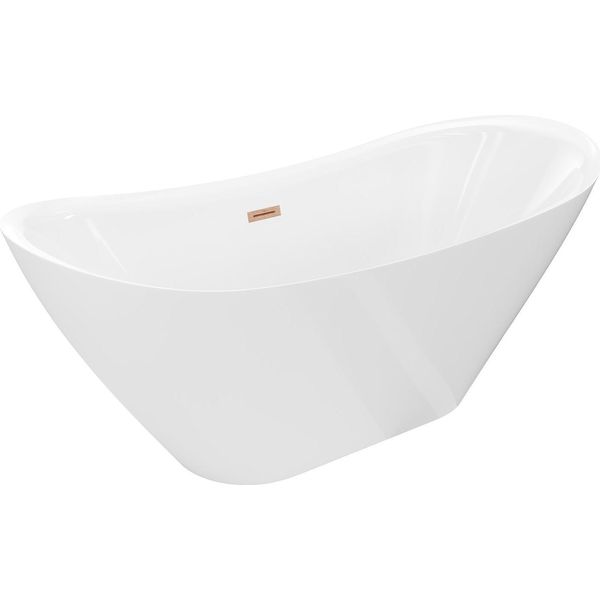 Mexen Lotos Vasca Da Bagno Freestanding 160 X 75 Cm, Bianca, Troppopieno Rame Spazzolato - 52051607700-65-image