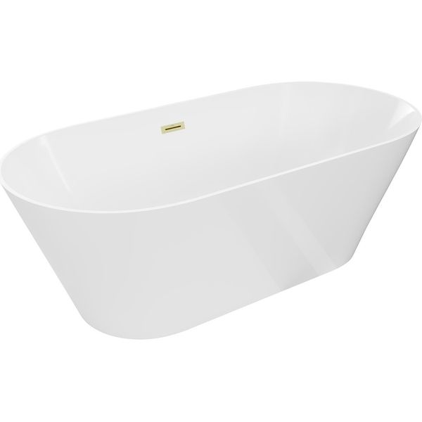 Mexen Luna Slim Vasca Da Bagno Freestanding 170 X 75 Cm, Bianca, Troppopieno Oro Spazzolato - 52041707500-55-image