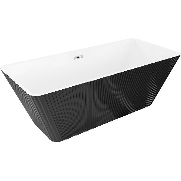 Mexen Tava Vasca Da Bagno Freestanding Rigata 170 X 75 Cm, Bianca/Nera, Troppopieno Cromato - 52851707575-01-image