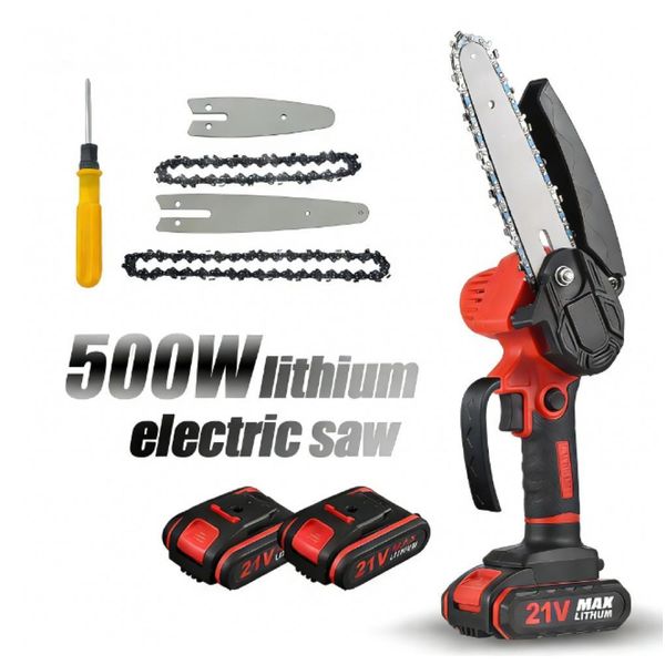 Mini Motosega, 4 Pollici 6 Pollici 21V Motosega Elettrica, Motosega A Batteria, Con 2 Batterie + Caricabatterie Per Il Giardinaggio Albero Potatura Taglio Del Legno-image