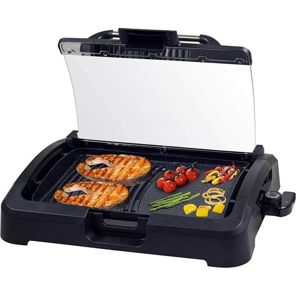 Beper 90.871 Grill Elettrico Con Coperchio In Vetro | Piastra Rivestita, Acciaio Inox, 2200 W, Bbq, 5 Impostazioni Di Temperatura, Bistecca, Grill Elettrico, Grill Elettrico-image