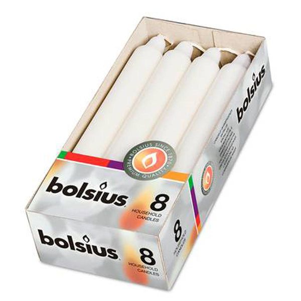 Bolsius 103603671802 Candele Crown 18X2,1 Bianco, Bianco (Confezione Da 8)-image