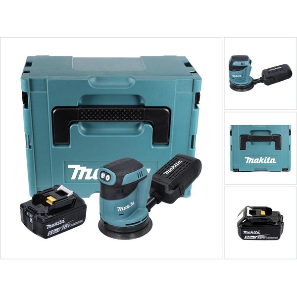 Makita Dbo 180 T1J Levigatrice Orbitale A Batteria 18V + 1X Batteria 5,0Ah + Valigetta - Senza Caricabatterie-image