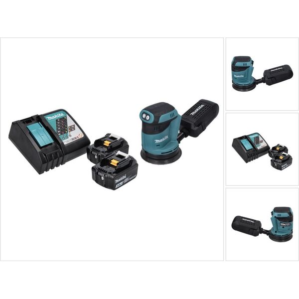 Makita Dbo 180 Rf 18 V - Levigatrice Eccentrica A Batteria Da 125 Mm + 2 Batterie Da 3,0 Ah + Caricabatterie-image