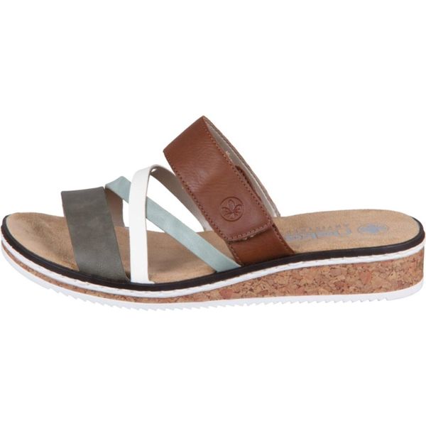 Rieker Donna Mulo Cinghie Incrociate Velcro Tacco A Zeppa V3652, Dimensione:38 Eu, Colore:Verde-image