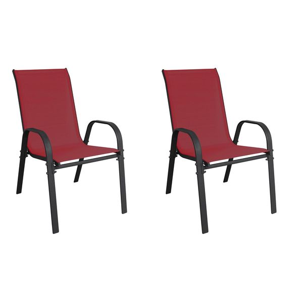 Sedia Da Esterno A 2 Posti Sedia Da Giardino Impilabile In Metallo Tessile Rosso Bordeaux-image