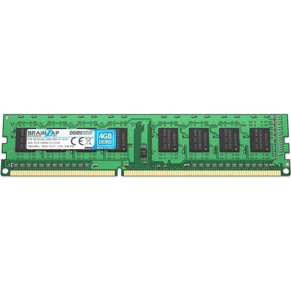 Brainzap 4GB DDR3 Ram Dimm PC3-12800U-11-13-A1 1Rx8 1600 Mhz 1.5V CL11 Computer Pc Memoria-image