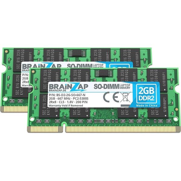 Brainzap 4 Gb Di Memoria Ram SO-DIMM PC2-5300S 2Rx8 667 Mhz 1,8 V CL5 Per Notebook (2X 2 Gb)-image