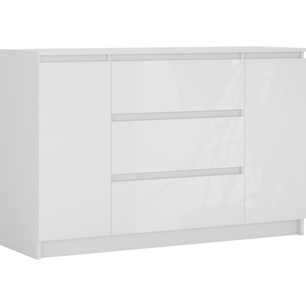 Cassettiera, Bianco Opaco, Bianco Lucido, 120 X 39 X 78 Cm, 2 Ante, 3 Cassetti-image