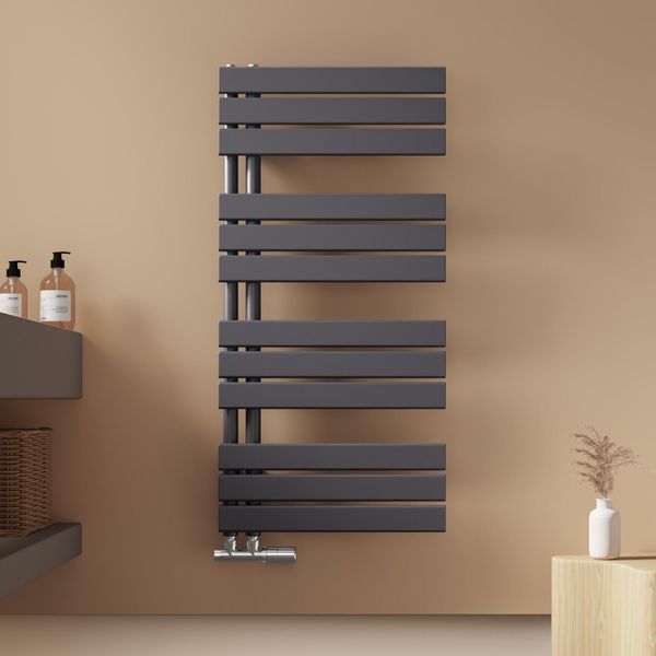 Asciugamani Emke Radiatore Da Bagno Radiatore A Pannello Attacco Laterale Acqua Calda A Parete 1041 X 500 Mm Antracite Senza Elemento Riscaldante-image