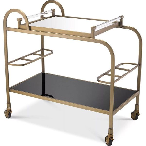 Casa Padrino Carrello Di Servizio Con Vassoio Estraibile Color Ottone / Nero 83 X 45 X H. 75,5 Cm - Hotel Ristorante Gastronomia Carrello - Accessori-image
