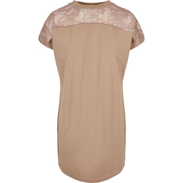 T-Shirt Da Donna Urban Classics Ladies Lace Tee Dress Softtaupe - Xs-image