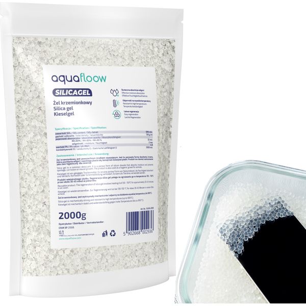 Aquafloow Gel Di Silice Per L'essiccazione | Gel Di Silice Rigenerabile | Essiccante Sotto Forma Di Sfere Di Gel Gel Di Silice 2 Kg (2000 G)-image