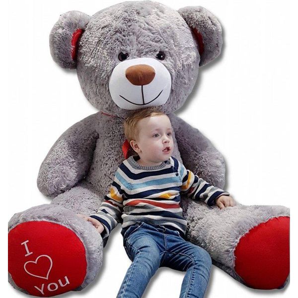 Orsacchiotto Xxl 160 Cm - Peluche Grande - Peluche Con Nastro - Grigio Rosso-image