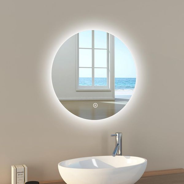 Emke Specchio Da Bagno A Led Specchio Da Bagno Con Illuminazione Rotondo 50 Cm Specchio Illuminato Dimmerabile Con Interruttore A Sfioramento Specchio Led A Risparmio Energetico-image
