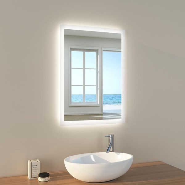 Emke Specchio Da Bagno Con Illuminazione Specchio 70X50Cm Specchio Da Parete 2 Colori Di Luce Bianco Freddo E Bianco Caldo Specchio Luminoso Con Interruttore A Pulsante E Funzione Antiappannamento-image