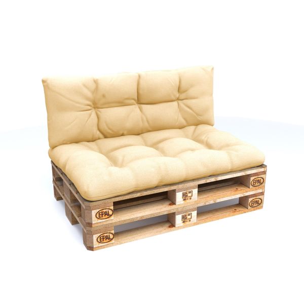 Pokar Cuscino Per Pallet Con Bella Trapuntatura Cuscino Per Divano In Pallet, Dimensioni: Set Cuscino Seduta 120X80 + Cuscino Schienale 120X40, Colore: Beige - Impermeabile-image
