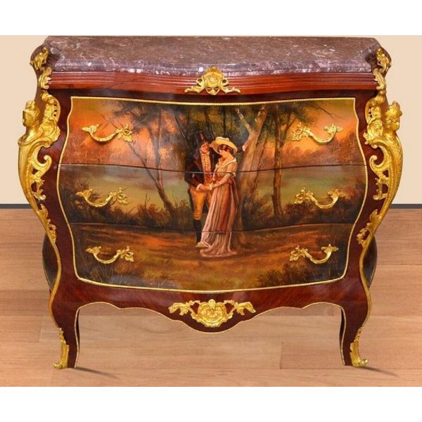 Casa Padrino Cassettone Barocco Marrone / Oro / Rosso - Cassettone Artigianale In Legno Massiccio Con 3 Cassetti E Piano In Marmo - Mobili Barocchi-image