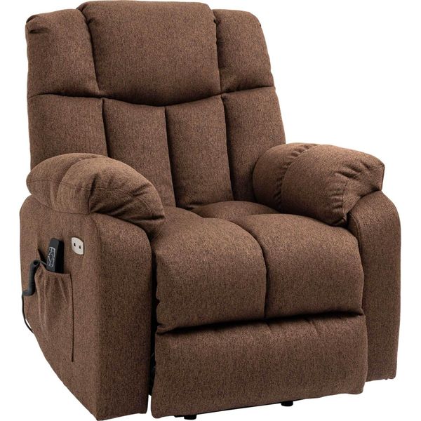 Homcom Poltrona Tv Elettrica Con Supporto Stand-Up Poltrona Relax Con Telecomando Con Cavo Di Alimentazione 58W Marrone Acciaio Poliestere 92 X 95 X 107 Cm-image