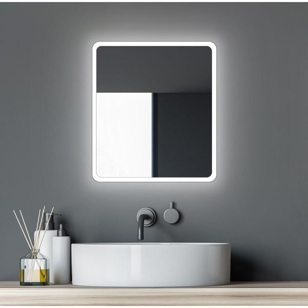 Specchio Da Bagno Con Illuminazione Talos Moon Led 40X45 Cm - Adatto A Locali Umidi Grazie Alla Cornice In Alluminio - Colore Chiaro Bianco Neutro-image