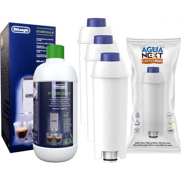 3X Filtro Acqua Di Ricambio + Decalcificante Delonghi 500Ml Ecodecalk Di Wesper Compatibile Con Delonghi Ecam 45.366.B-image