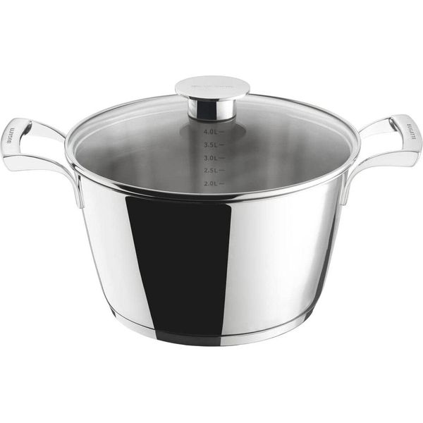 Bugatti Bugatti Pentola Da Cucina Italiana In Acciaio Inossidabile 18/10 Con Coperchio In Vetro, Diametro 24 Cm-image