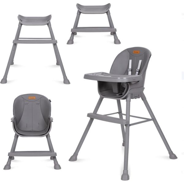Coil Seggiolino 4 In 1, Sedia Da Pranzo, Regolabile, Vassoio Rimovibile, Antiscivolo, Da 6 A 36 Mesi, Imbracatura A 5 Punti, Seggiolone, Seggiolone Per Bambini, Portata Fino A 15 Kg/30 Kg, Grigio-image