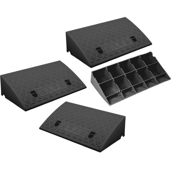 Set Di 4 - Rampa Carrabile 50X27X7 Cm | Rampa Per Marciapiede | Cuneo Carrabile | Rampa Per Sedia A Rotelle | Rampa Di Soglia Per Moto, Auto, Sedia A Rotelle, Rimorchio, Carriola | Ausilio Carrabile - Rampa In Plastica | Rampa Per Soglia Porta-image