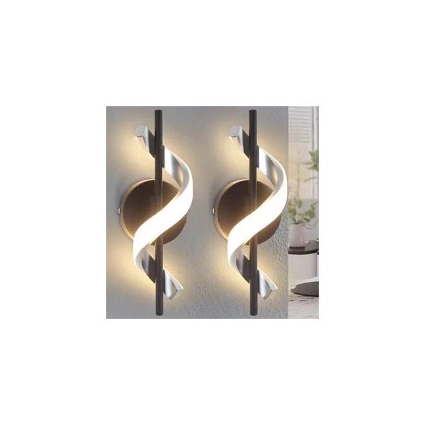 Zmh 2 Pezzi Led Lampada Da Parete Per Interni Soggiorno Lampada Da Parete Moderna - 7W Lampada Da Letto Illuminazione Da Parete Camera Da Letto Lampada Da Notte In Design A Spirale 3000K Bianco Caldo Lampada Da Corridoio Per Scale Studio-image