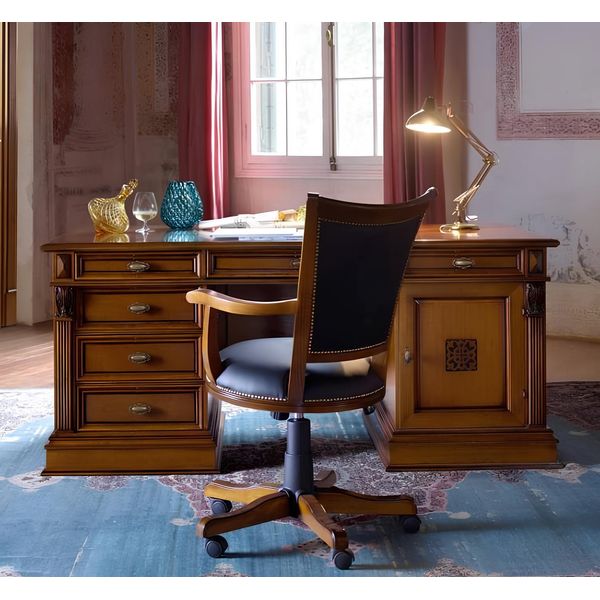 Arredamento Studio Ufficio Tavolo Poltrona Set 2 Pezzi Barocco Rococò-image