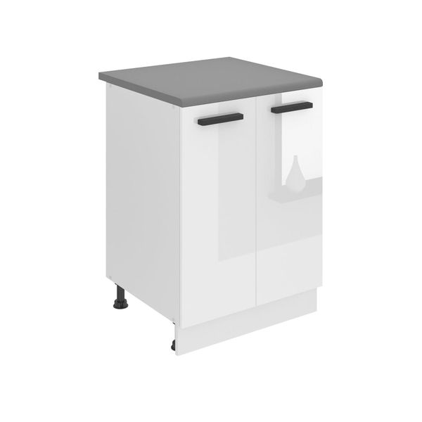Base Da Cucina Belini, Base Da Cucina Larga 60 Cm. SD2 Base Per Cucina Con Piano Di Lavoro. Mobile Da Cucina A 2 Ante, Bianco Lucido-image