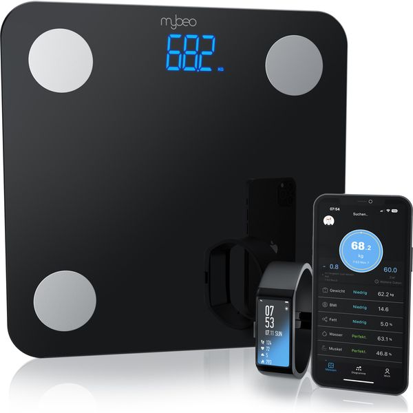 Mybeo Bilancia Pesapersone Digitale, Bilancia Per L'analisi Corporea, Bilancia Intelligente Per Il Corpo, Bilancia Per Il Grasso Corporeo Con Controllo Tramite App Bluetooth, Compatibile Con Smartwatch, Fitness Tracker-image