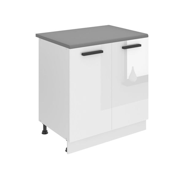 Base Da Cucina Belini, Base Da Cucina Larga 80 Cm. Base Per Cucina Sd Con Piano Di Lavoro. Mobile Da Cucina A 2 Ante, Bianco Lucido-image