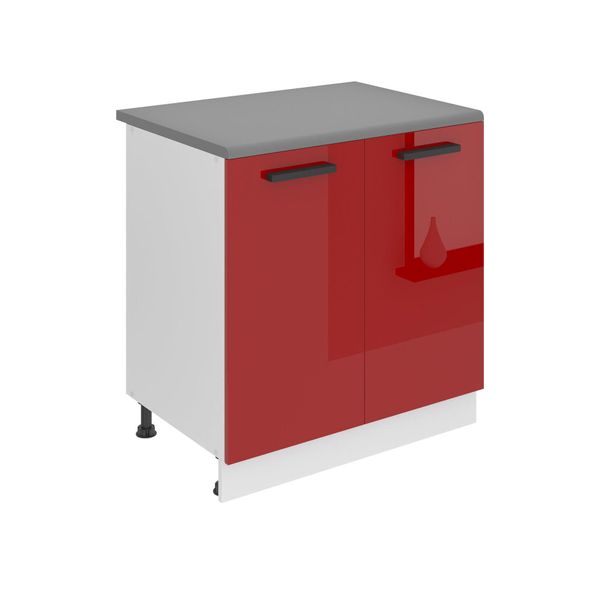 Base Da Cucina Belini, Base Da Cucina Larga 80 Cm. Base Da Cucina Sd Con Piano Di Lavoro. Mobile Da Cucina A 2 Ante, Rosso Lucido-image