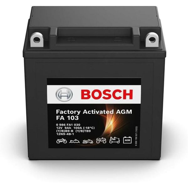 Bosch FA103 - Batteria Agm Per Moto - 12V 100A 9Ah - Adatta A Moto, Motociclette, Moto Da Enduro, Scooter, Quad, Moto D'acqua - Compatibile M4F25, BB9-B, BTB9, 12N9-4B-1-image