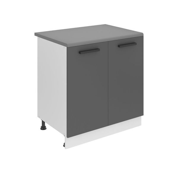Base Da Cucina Belini, Base Da Cucina Larga 80 Cm. Base Da Cucina Sd Con Piano Di Lavoro. Mobile Da Cucina A 2 Ante, Argento Opaco-image