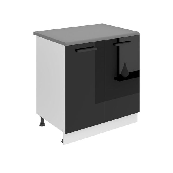 Base Da Cucina Belini, Base Da Cucina Larga 80 Cm. Base Per Cucina Sd Con Piano Di Lavoro. Mobile Da Cucina A 2 Ante, Nero Lucido-image