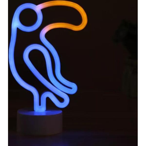 Luce Led Neon, Lampada Da Appoggio Decorativa, Uccello Blu Arancione, Circa 23,5 X 13,5 X 8,5 Cm-image