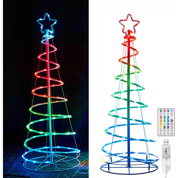 Albero Di Natale A Spirale A Led Luce Dell'albero Rgb Dimmerabile Albero Di Natale Pieghevole Decorazione Natalizia Luci Di Natale Con Timer, 1,2 M-image