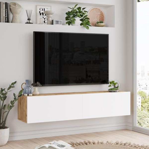 Tavolo Tv 'Lapinlahti' 140 X 31,5 X 29,5 Cm Rovere Rustico / Bianco-image