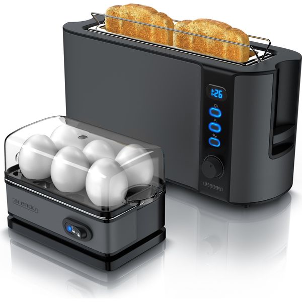 Set Da Colazione Arendo In Acciaio Inox Grigio - Tostapane A Fessura Lunga E Cuociuova-image