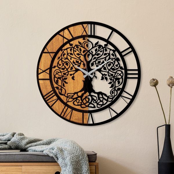 Opviq, Orologio In Legno - 64, Orologi Da Parete, Noce, Metallo, 56 X 56 Cm-image