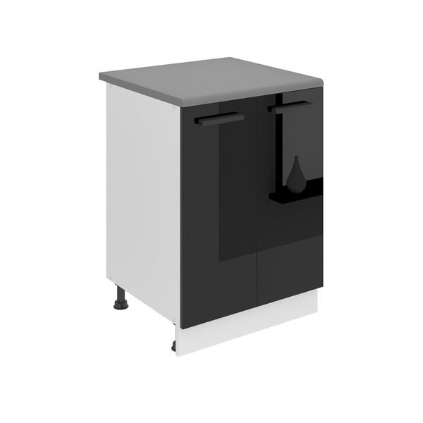 Base Da Cucina Belini, Base Da Cucina Larga 60 Cm. SD2 Base Per Cucina Con Piano Di Lavoro. Mobile Da Cucina A 2 Ante, Nero Lucido-image