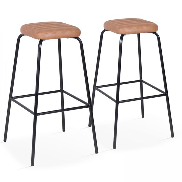 Set Di 2 Sgabelli Alti In Tessuto Rivestito Marrone Chiaro - Oviala York-image