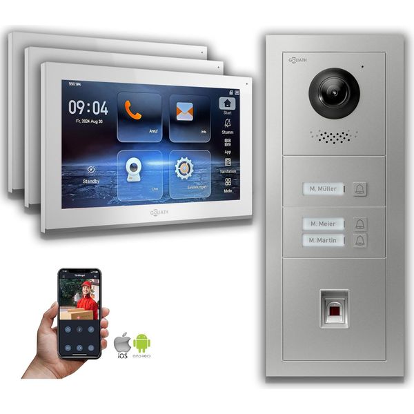 Videocitofono Ip Goliath: 10 Pollici Casa Famiglia 3, Impronte Digitali, Argento : Scatola Da Incasso : 10 Pollici In Bianco : 4 Poe Connessione Via:: 4 Poe Selezione Monitor: 10 Pollici In Bianco Scatola Di Montaggio Campanello: Scatola Da Incasso-image